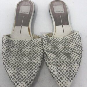 Dolce Vita Womens Pointed Toe Fur off White Flat Mules STUDDED Flats 7.5